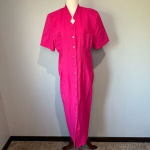Kittie Liu Collection Vintage Hot Pink Button Down Dress Size 12